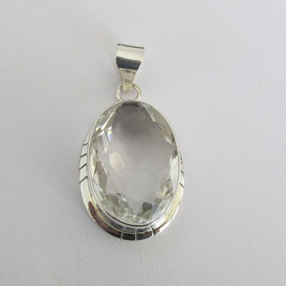 Large Clear Quartz Pendant 925 Sterling Silver - Picture 2 of 5